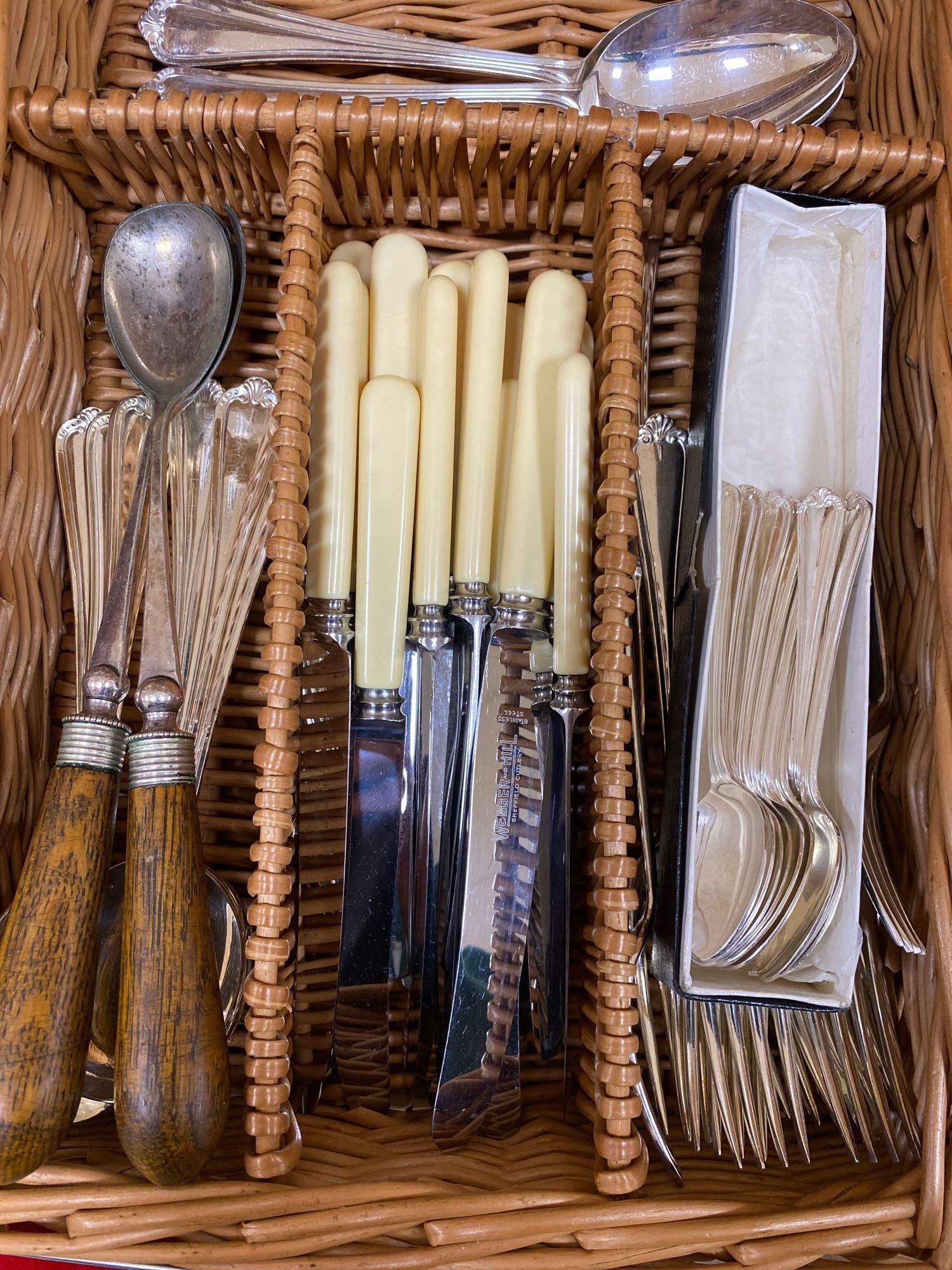 A quantity of silver plated flatware, including bead pattern